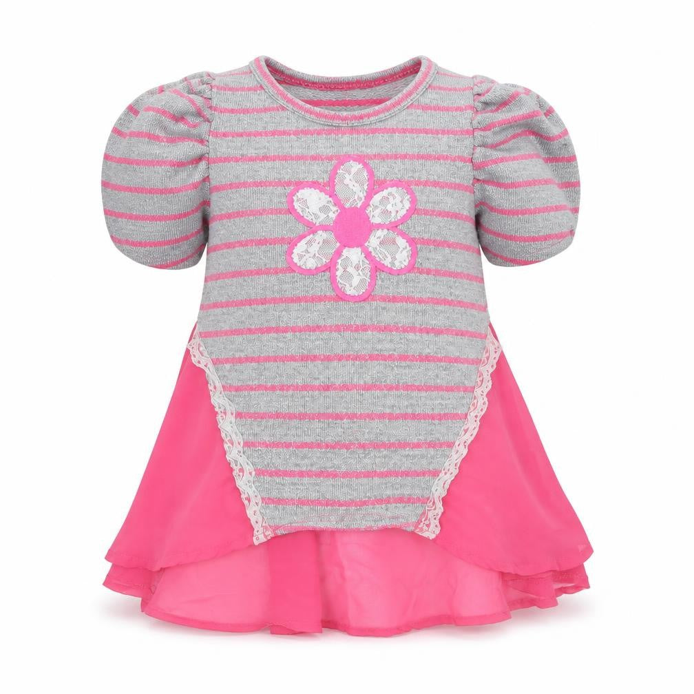 Little Lass Girls Grey Striped  Basic T-Shirt Size 2 Years