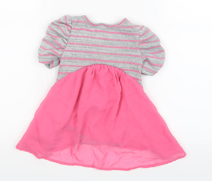 Back view of Little Lass girls’ grey striped basic t-shirt, size 2, years