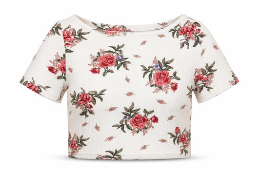 H&M Girls White Floral  Cropped T-Shirt Size M