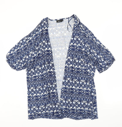 Additional front view of Next women’s blue geometric cardigan jumper, size UK 10