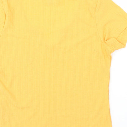 Brand and care label for Primark women’s orange basic t-shirt, size S