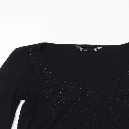 Close-up detail of Joann hope women’s black knit jumper, size UK 14