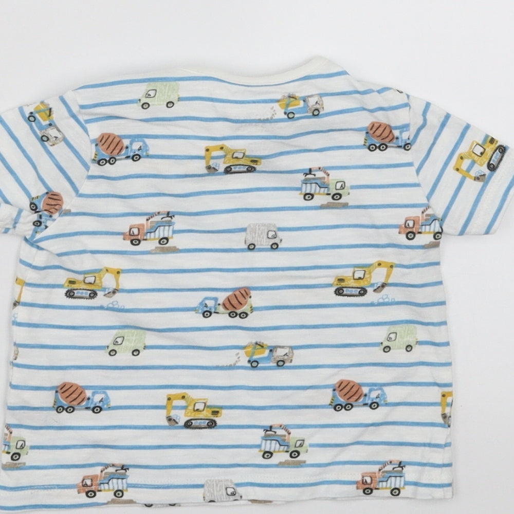 F&F Baby White Striped  Basic T-Shirt Size 6-9 Months  - diggers