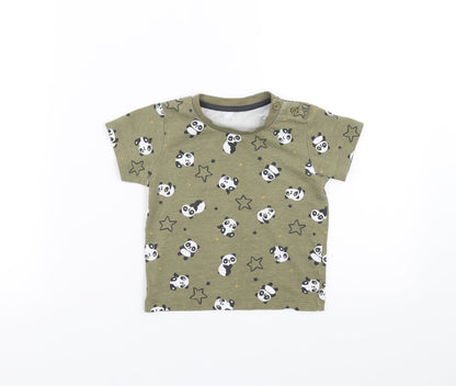 Preloved Matalan Boys Green   Basic T-Shirt Size 9-12 Months  - panda stars - Front