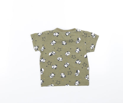 Preloved Matalan Boys Green   Basic T-Shirt Size 9-12 Months  - panda stars - Back