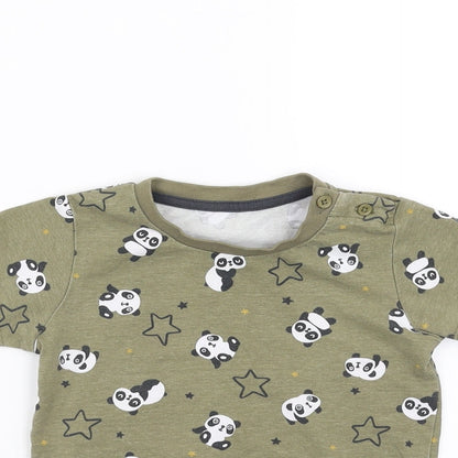 Preloved Matalan Boys Green   Basic T-Shirt Size 9-12 Months  - panda stars - Detail