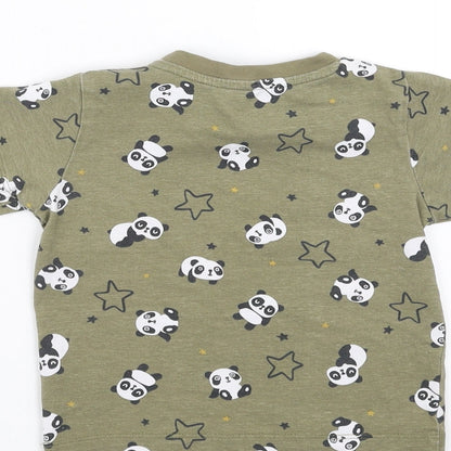 Preloved Matalan Boys Green   Basic T-Shirt Size 9-12 Months  - panda stars - Label