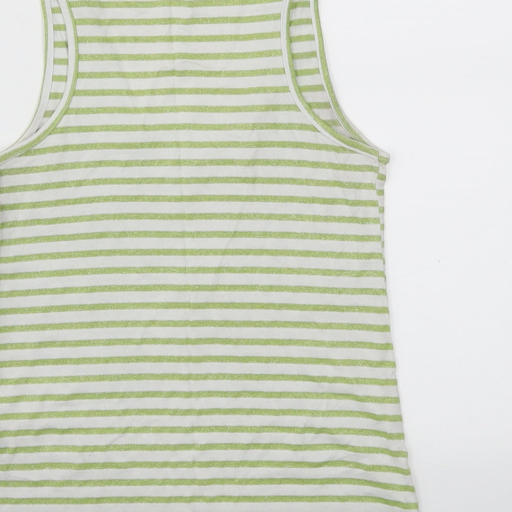 spot  Womens Green Striped  Basic T-Shirt Size 10