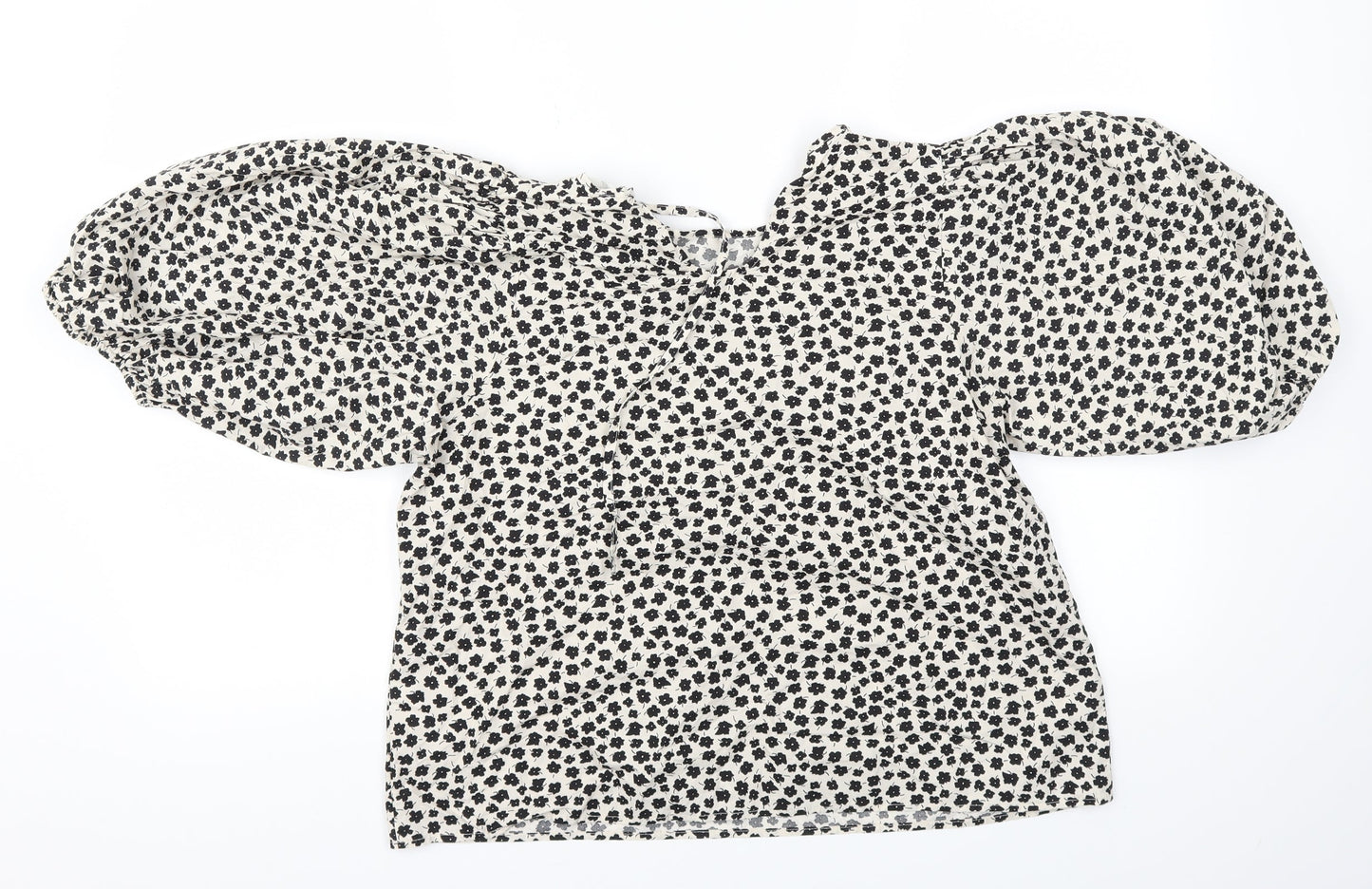 H&M Womens White Floral  Basic T-Shirt Size S