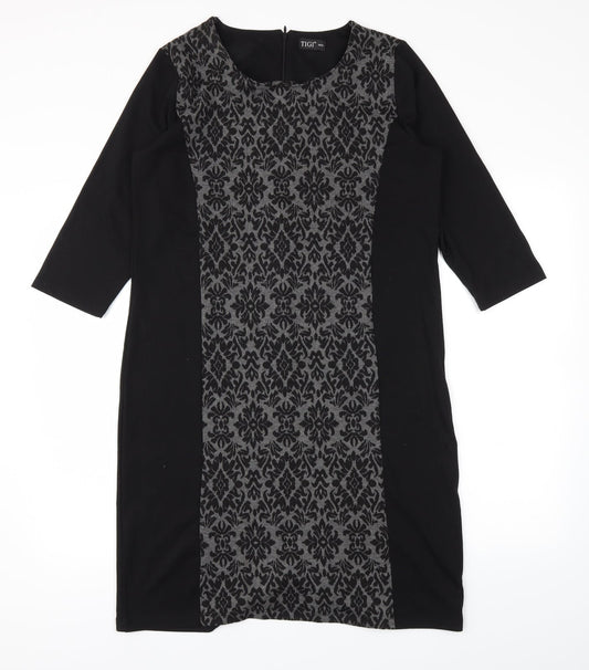 TIGI  Womens Black Animal Print  Fit & Flare  Size 10