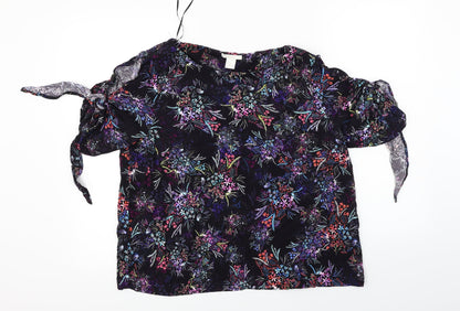 Additional front view of H&M women’s black floral basic blouse, size UK 14