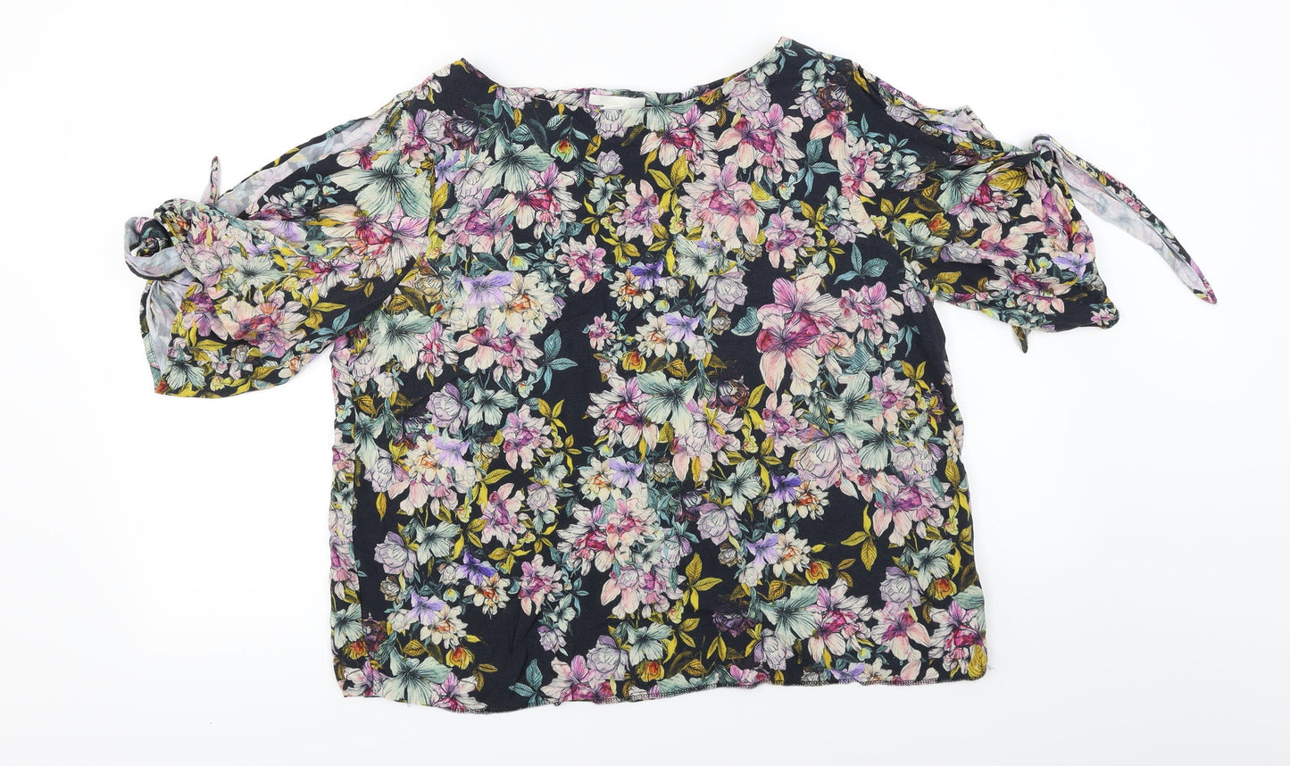 H&M  Womens Black Floral  Basic T-Shirt Size 14
