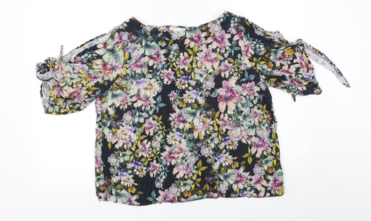 H&M  Womens Black Floral  Basic T-Shirt Size 14