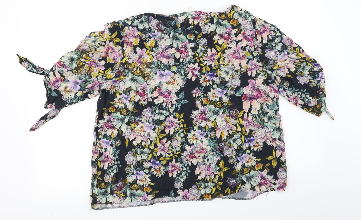 H&M  Womens Black Floral  Basic T-Shirt Size 14