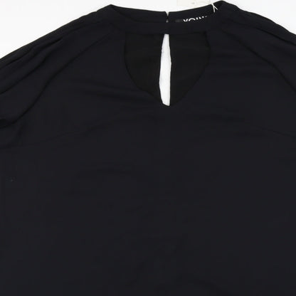 Close-up detail of Yoins women’s black basic blouse, size XL