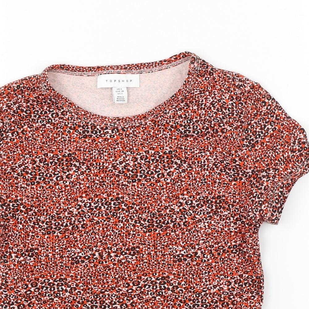 Topshop  Womens Red Animal Print  Basic T-Shirt Size 6