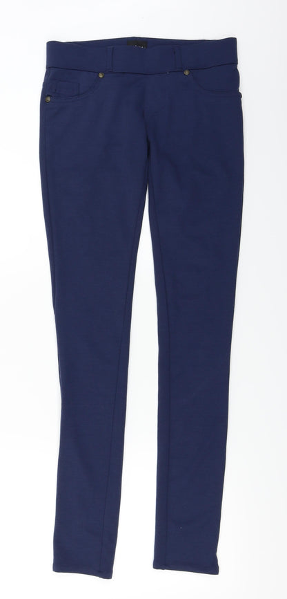 Additional front view of BYOU women’s blue trousers, size UK 12, 28-inch leg
