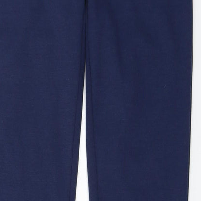 Close-up detail of BYOU women’s blue trousers, size UK 12, 28-inch leg