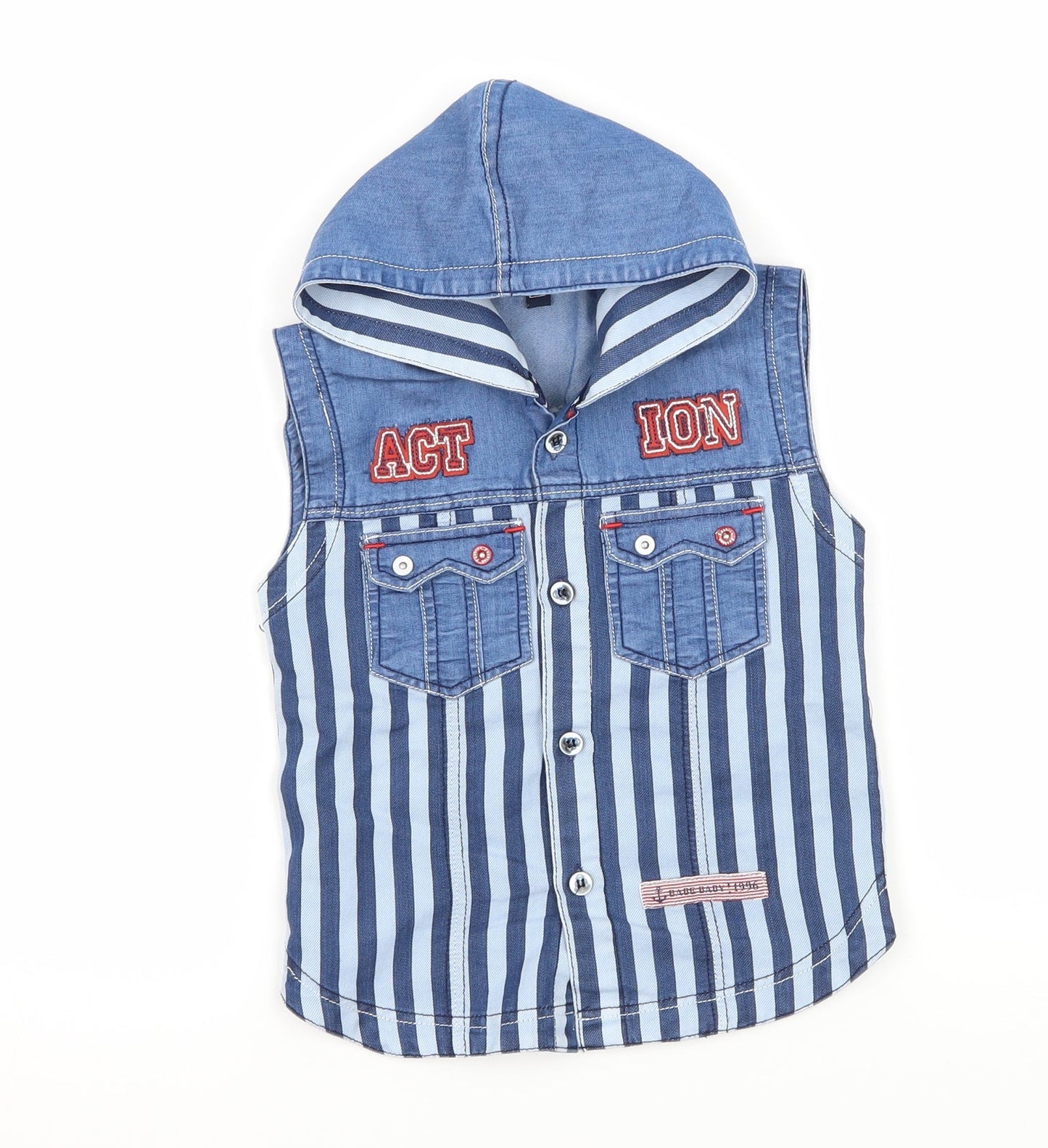 Preworn Boys Black Striped  Basic Button-Up Size L  - action