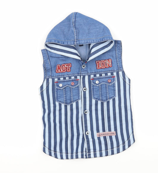 Preworn Boys Black Striped  Basic Button-Up Size L  - action