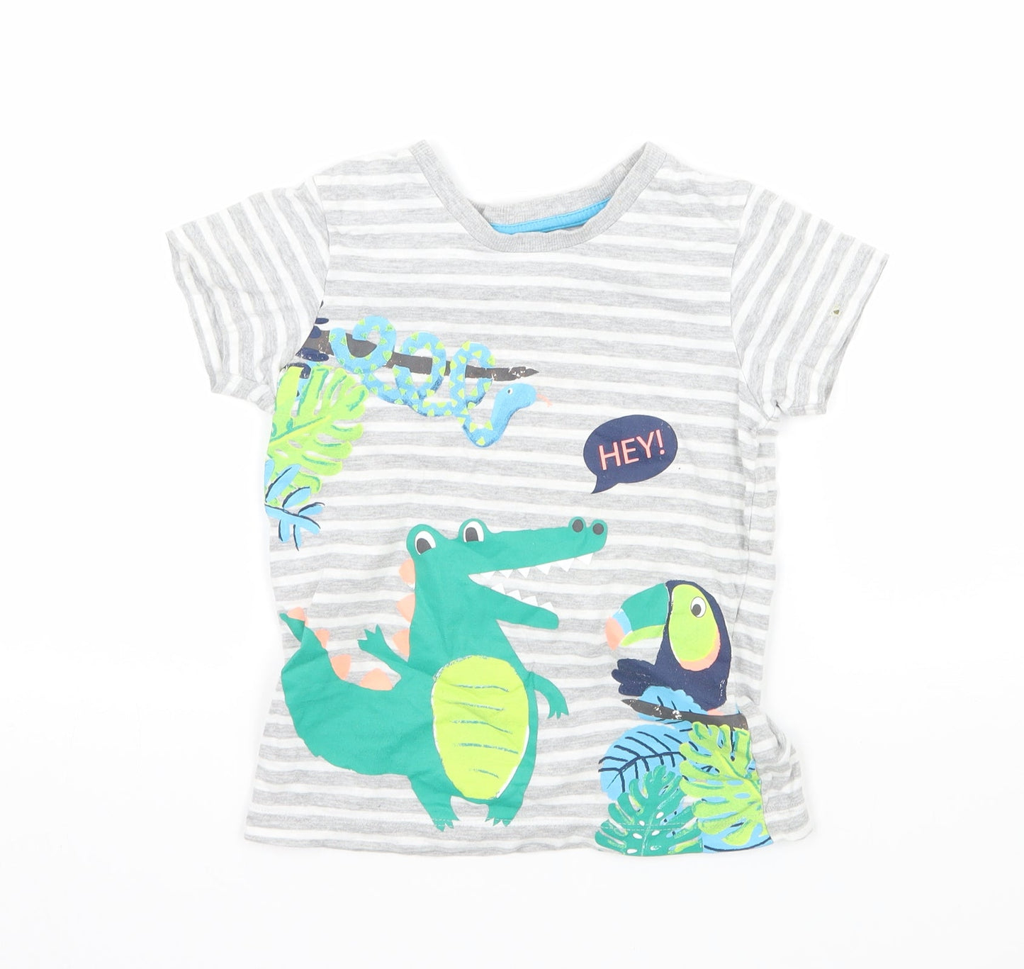 Matalan Boys Grey Striped Jersey Basic T-Shirt Size 3-4 Years  - Crocodile