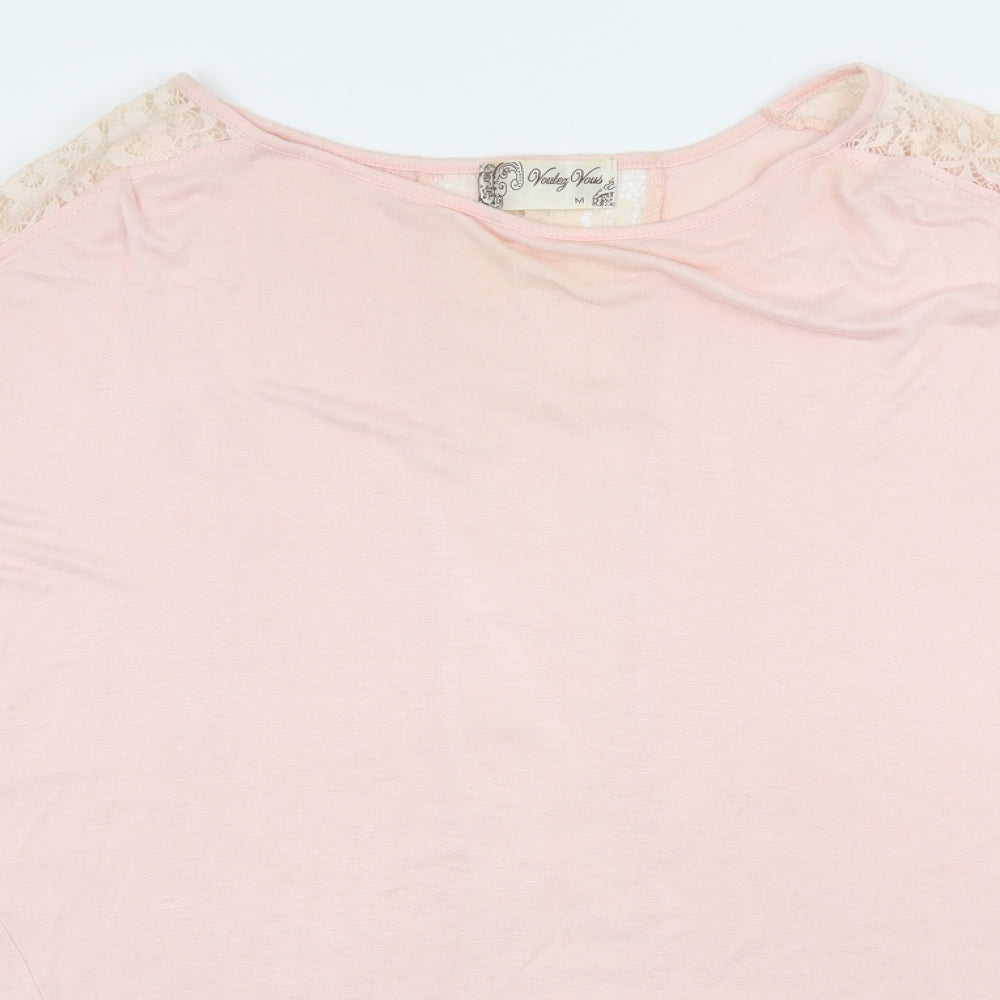 Voulez-Vous Womens Pink  Jersey Basic T-Shirt Size M