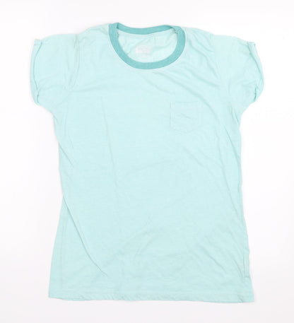 Front view of Atmosphere women’s blue basic t-shirt, size UK 12