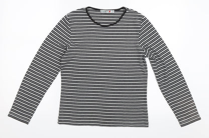 Preloved Poppy Womens Grey Striped  Pullover Jumper Size 12 - Front