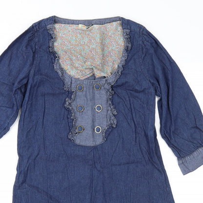 Close-up detail of Denim & Co. women’s blue denim shift, size UK 10