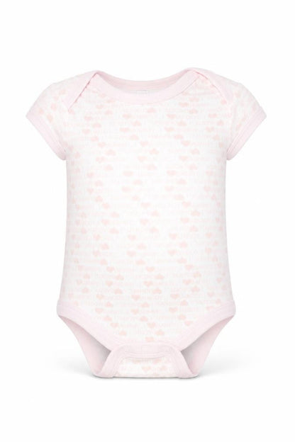 Front view of Tu girls’ pink geometric romper one-piece, size 3-6, months