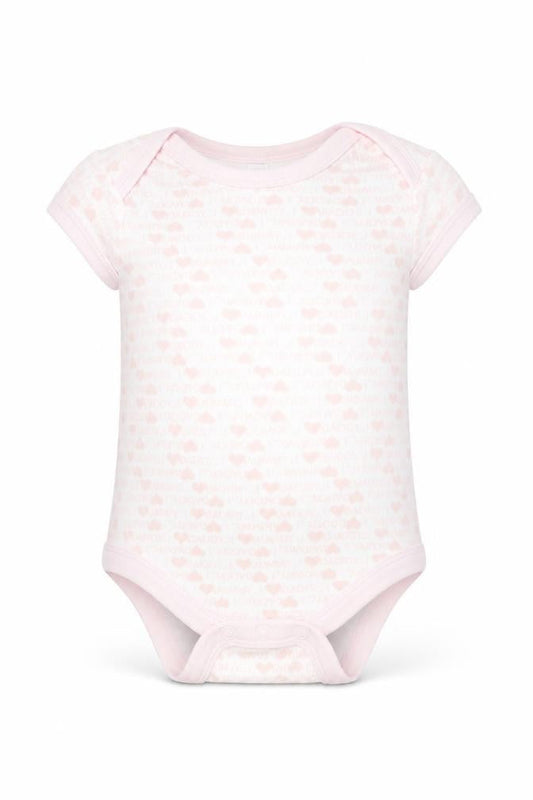 Front view of Tu girls’ pink geometric romper one-piece, size 3-6, months
