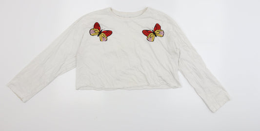 Messy Bun Womens White   Cropped T-Shirt Size L  - butterfly