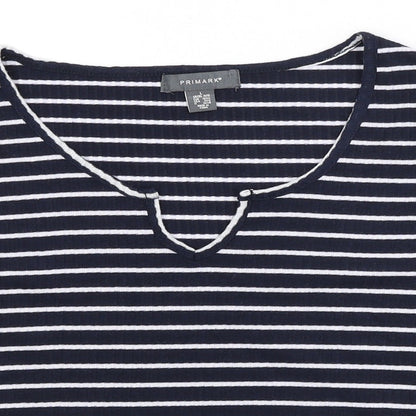 Preloved Primark Womens Blue Striped  Basic T-Shirt Size L - Detail