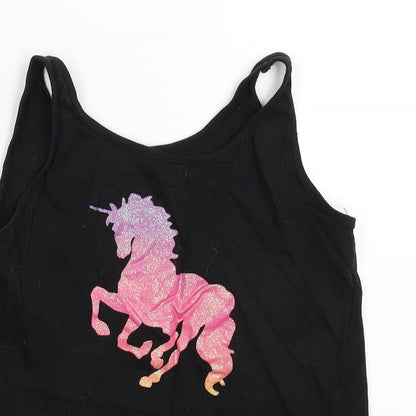 Close-up detail of Primark girls’ black basic tank, size 10-11, years