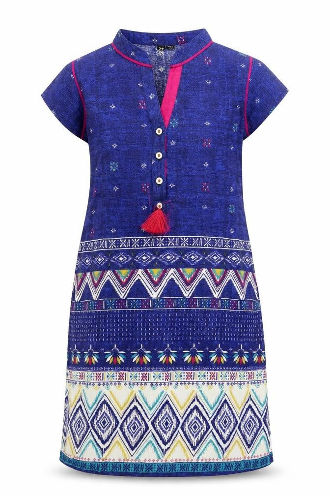 Preworn Girls Blue Geometric  T-Shirt Dress  Size S