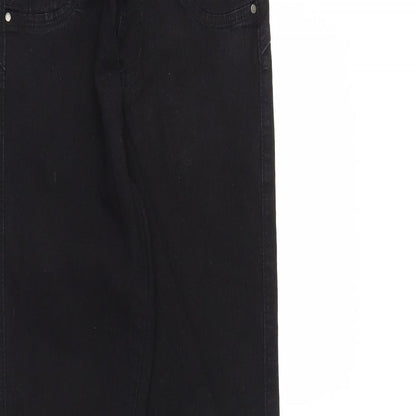 Close-up detail of DenimCo women’s black jegging jeans, size UK 8, 26-inch leg