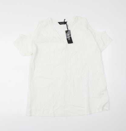 Additional front view of beyou women’s white basic blouse, size M