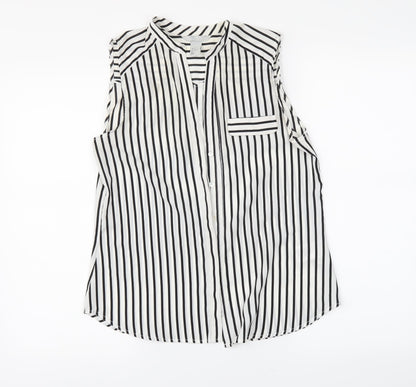 Front view of H&M women’s white striped basic button-up, size UK 6