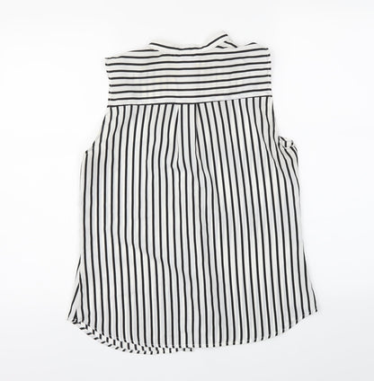 Back view of H&M women’s white striped basic button-up, size UK 6