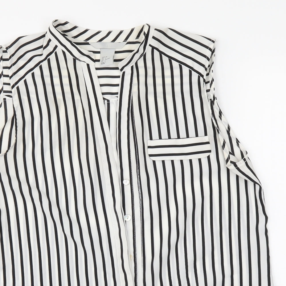 H&M Womens White Striped  Basic Button-Up Size 6