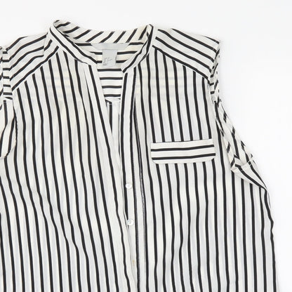 Close-up detail of H&M women’s white striped basic button-up, size UK 6