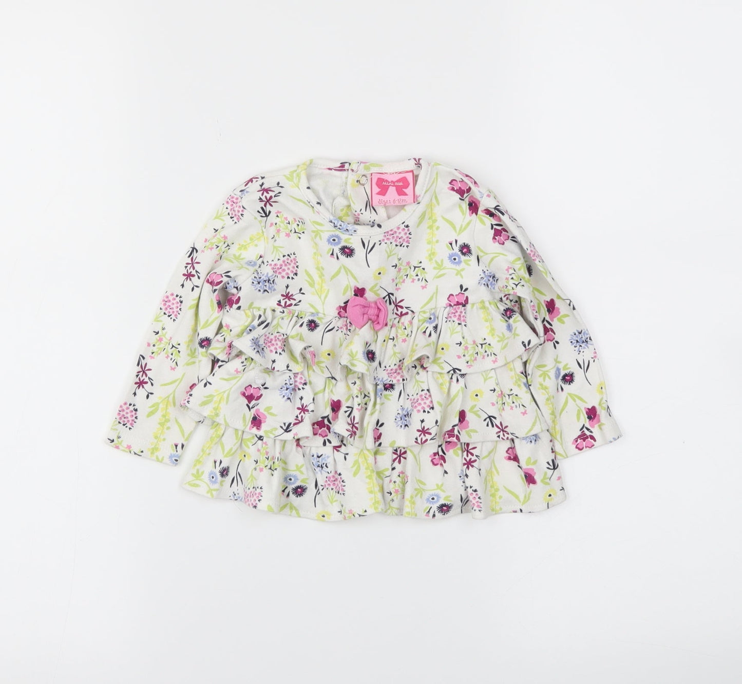 mini mol Girls White Floral  Basic Polo Size 6-9 Months