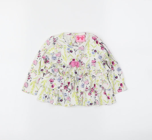 mini mol Girls White Floral  Basic Polo Size 6-9 Months