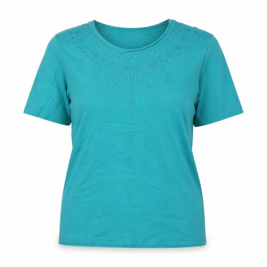Front view of Honor women’s green basic t-shirt, size UK 14