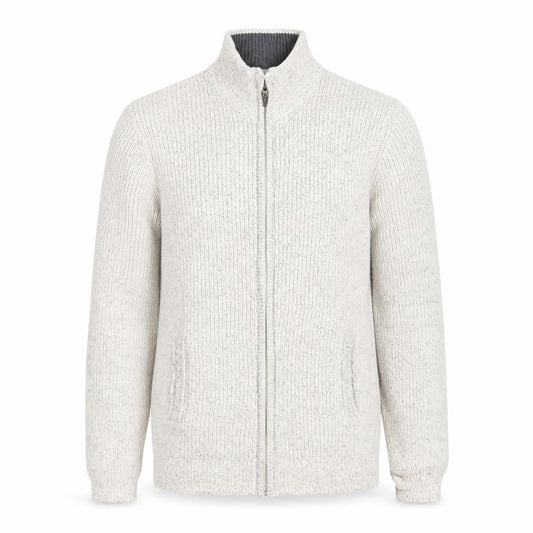 Front view of BHS men’s beige full zip jumper, size L