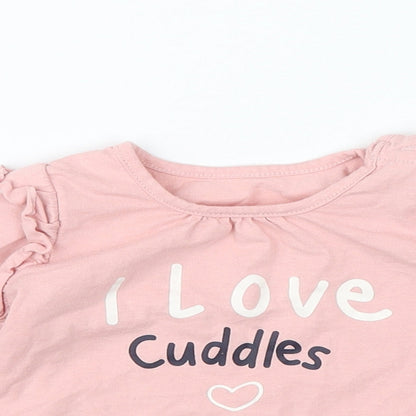 Close-up detail of Matalan Baby Pink Basic Blouse, size 3-6, Months - I love cuddles