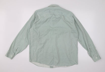 Back view of INL women’s green striped basic button-up, size UK 12