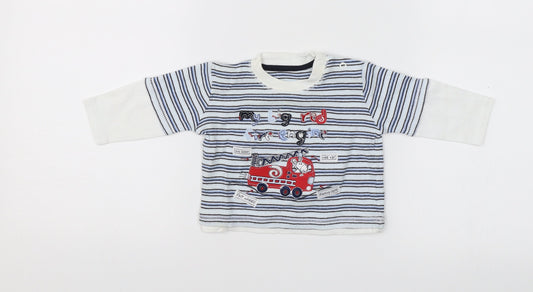George Baby Blue Striped  Jersey T-Shirt Size 0-3 Months  - My big red fire engine