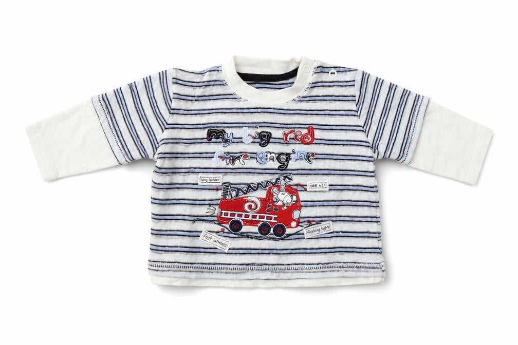 George Baby Blue Striped  Jersey T-Shirt Size 0-3 Months  - My big red fire engine
