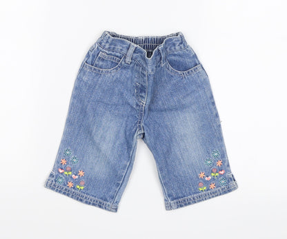 Additional front view of Tiny Ted Baby Blue Floral Jogger Jeans, size 3-6, Months